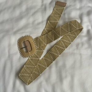 Elegant Gold Woven Belt with Pearl Detail